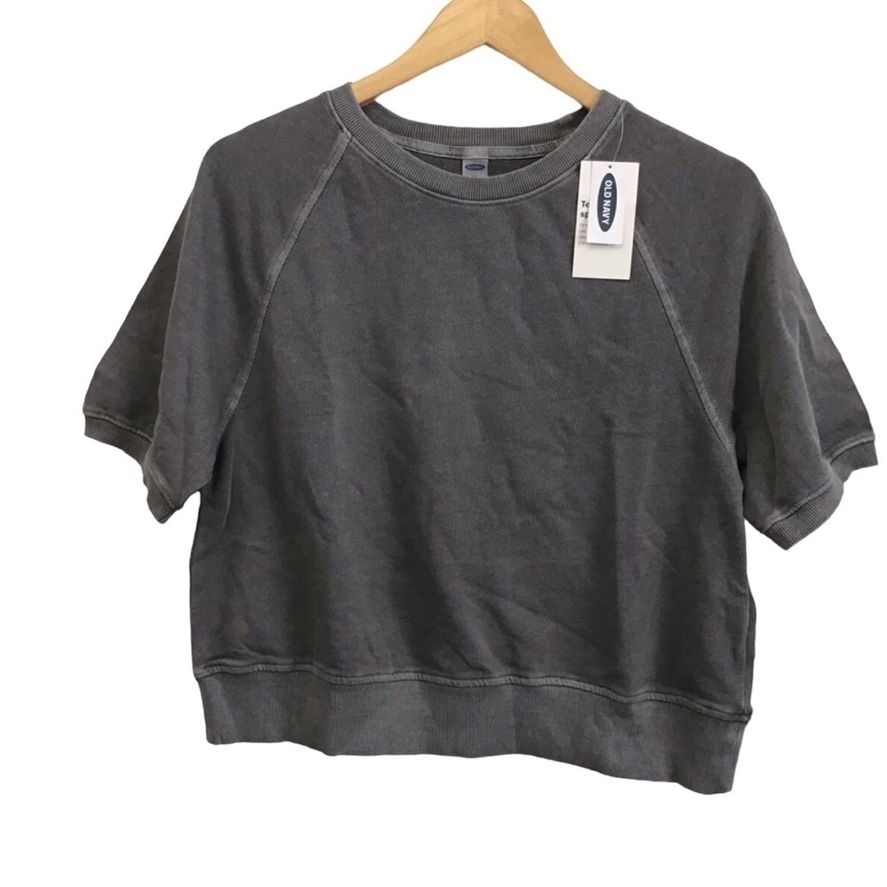 2/40$ OLD navy boxy retro crop short sleeve shirt cotton blend fleece scoop  XS